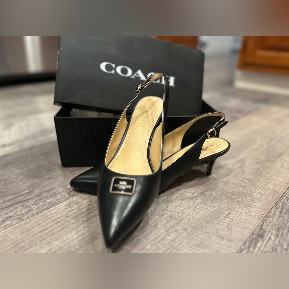 Coach Jillian Black Leather Slingback Heels